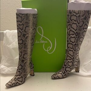 Sam Edelman Snake Print Knee-High Heeled Boots - Black, Brown, Cream